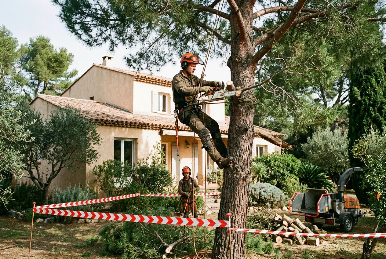Arboriste démontant un arbre près du centre de Hyères