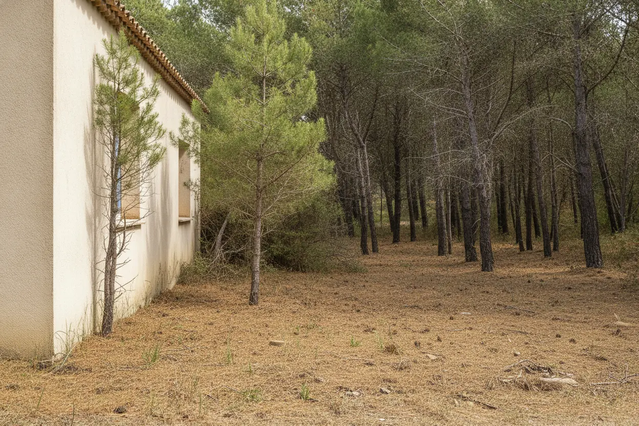 Débroussaillement réglementaire autour d'une maison boisée, après l’intervention à Hyères
