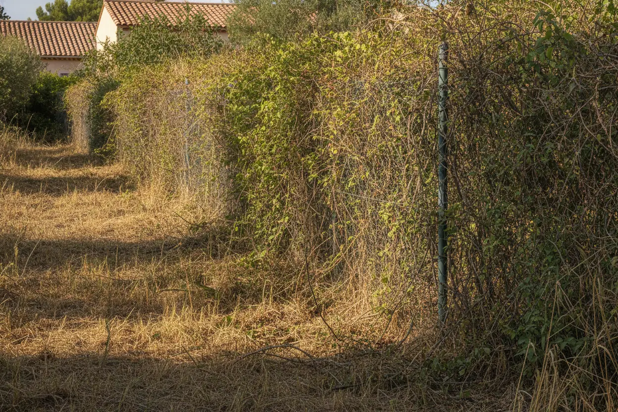 Friche méditerranéenne dégagée avant remise en état, avant l’intervention à Hyères
