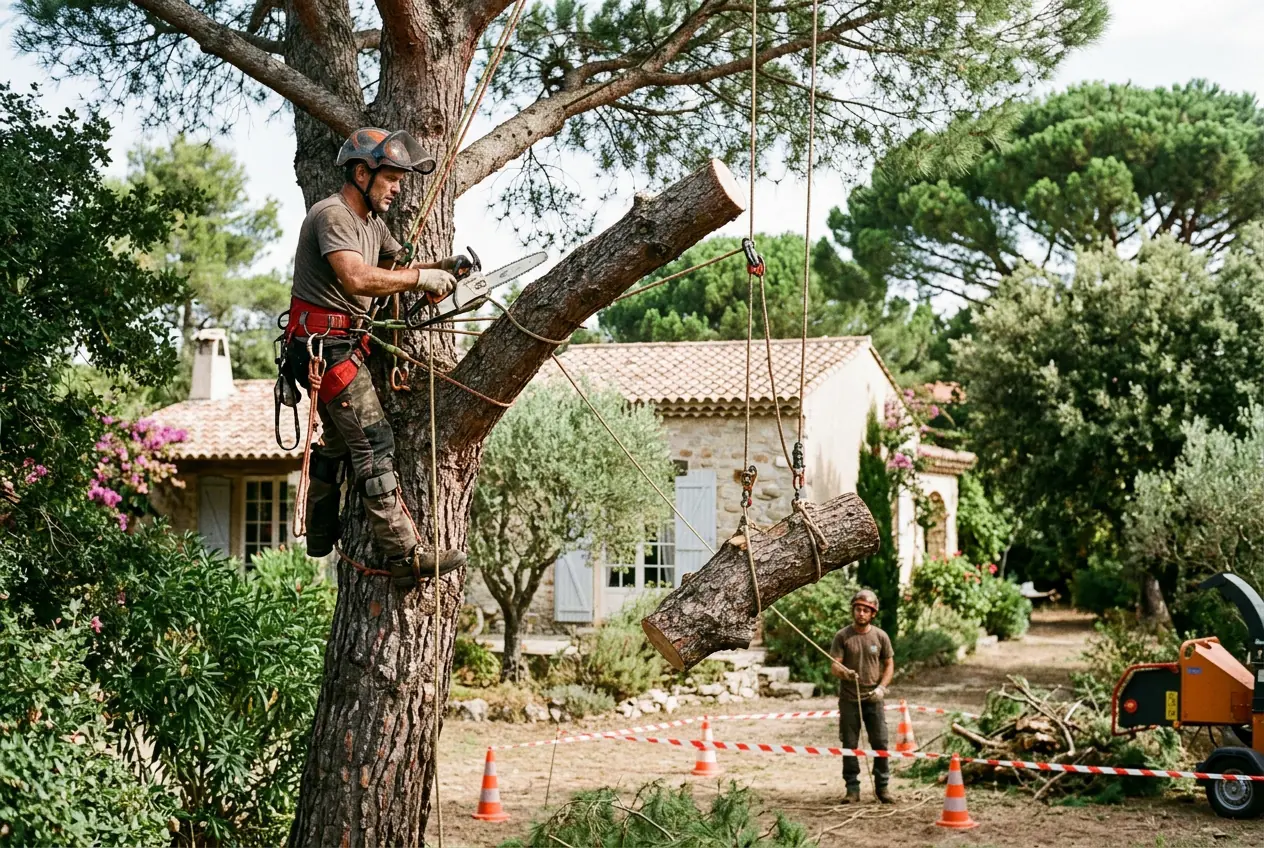 Élagueur grimpeur sur cordes à Hyères