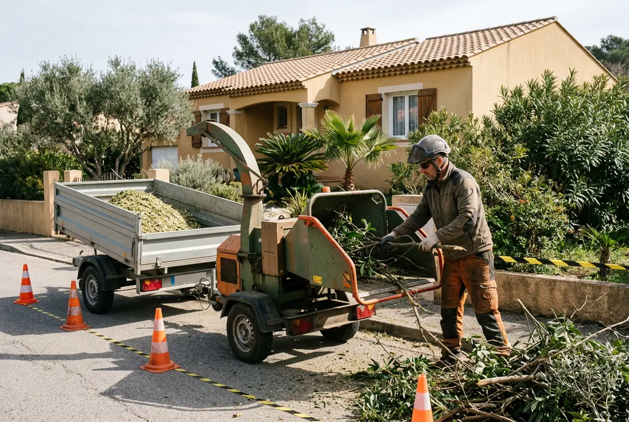 Broyage et évacuation de déchets verts après élagage